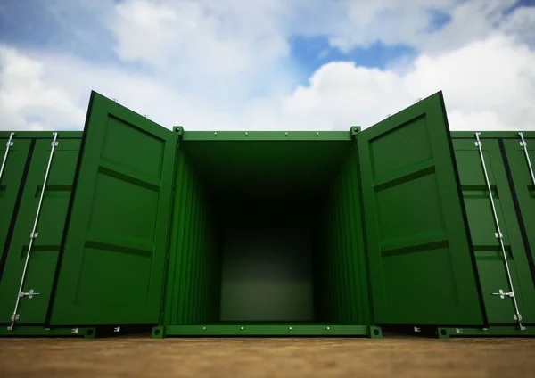 Grüne offene Frachtcontainer lizenzfreie Stockbilder