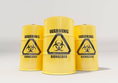 Sarı metal varil ile siyah biyolojik tehlike uyarı işareti