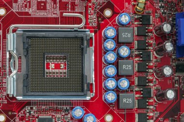 Makro ayrıntı bilgisayar anakart donanım kırmızı