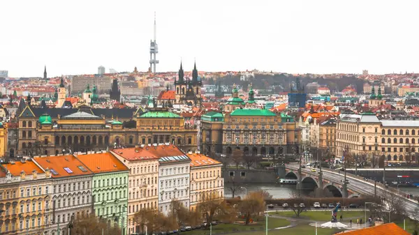 Panorama Prague Vieille Partie Ville Beaux Toits Bardeaux Bâtiments Anciens — Photo