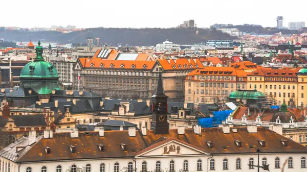 Panorama Prague Vieille Partie Ville Beaux Toits Bardeaux Bâtiments Anciens — Photo