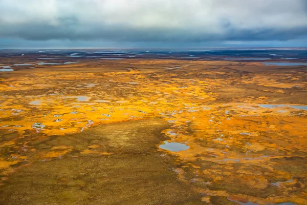 Fotografar Helicóptero Árctico Outono Paisagem Natural Tundra Norte Paisagem Muitos — Fotografia de Stock