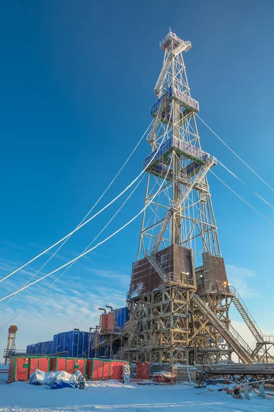 Perforación Pozo Invierno Campo Petróleo Gas Del Norte Plataforma Perforación —  Fotos de Stock