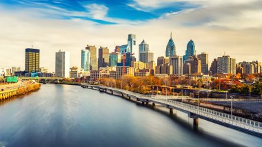 Philadelphia skyline and Schuylkill river, USA. clipart