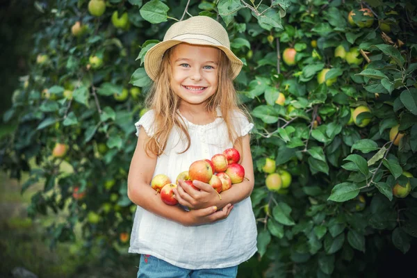 Little girl in the apple garden — Stock Photo, Image