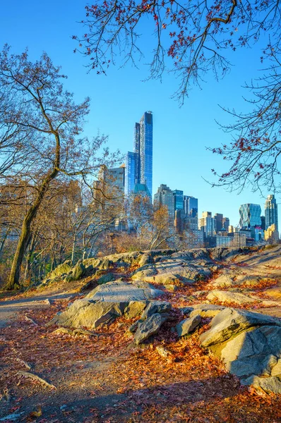 Central park på höst morgon — Stockfoto