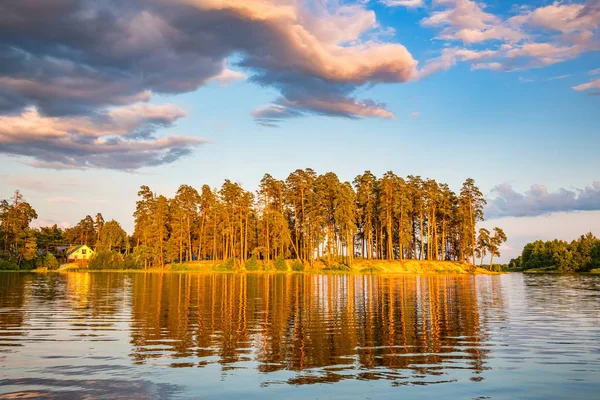 Schöner Sonnenuntergang am Waldsee — Stockfoto