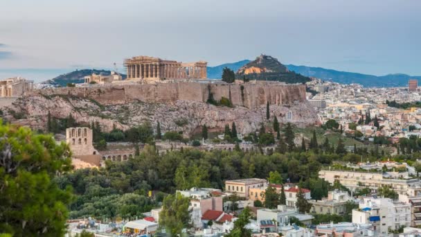 Timelapse del Partenón, Acrópolis de Atenas, Grecia al atardecer — Vídeos de Stock