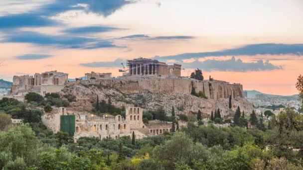 Timelapse del Partenone, Acropoli di Atene, Grecia all'alba — Video Stock