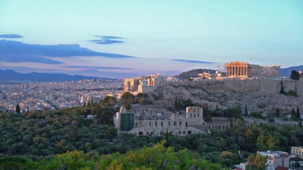 Panoramisch zicht op de Akropolis van Athene, Griekenland — Stockvideo