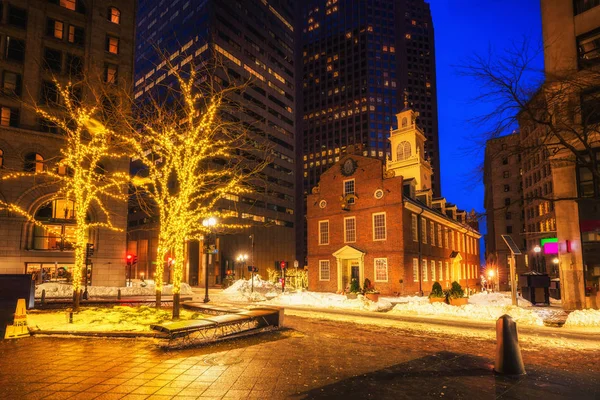 Geceleyin Boston 'daki eski devlet evi — Stok fotoğraf