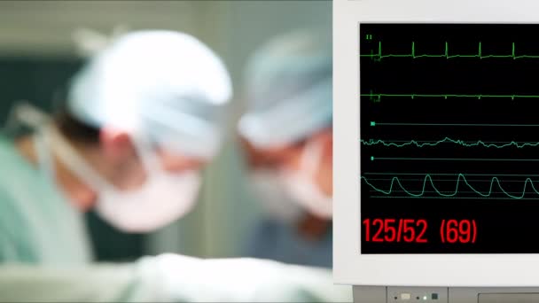 Vital Sign Monitoring Operation Room Surgeons Background — Stock Video