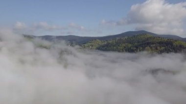 Bulutların üzerinde yeşil doğa üzerinde uçmak