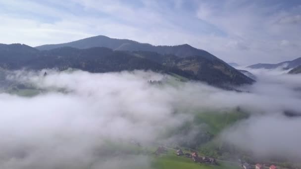 Luchtfoto Morgens Boven Wolken — Stockvideo
