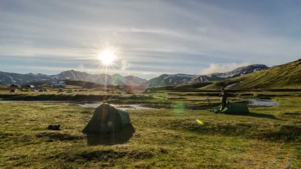 Sunny Morning Camp Iceland Time Lapse — Stock Video