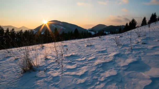 Colores Noche Puesta Del Sol País Invierno Nevado Time Lapse — Vídeo de stock