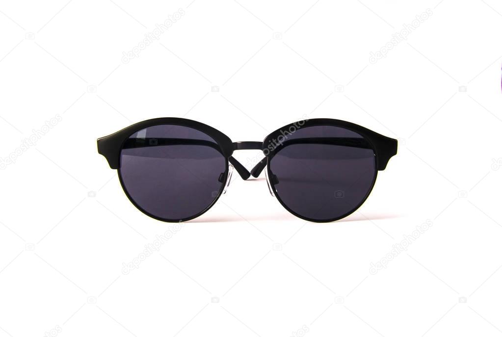 women round sunglasses isolated on white