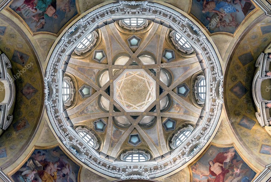 Igreja de real de San Lorenzo teto em Turim — Fotografias ...
