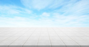 İş kavramı - beton zemin üstü ile sabah gri parlak bulut gökyüzü görüntü için boş veya üretmek montaj