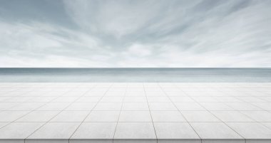 İş kavramı - gündoğumu ve sabah altında panoramik gökyüzü manzaralı boş beton zemin üstü gri parlak gökyüzü görüntü için veya montaj ürün