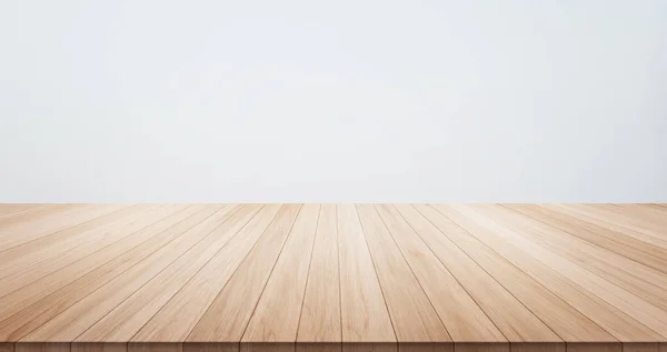Piano in legno vuoto isolato su fondo grigio per esposizione o montaggio — Foto Stock