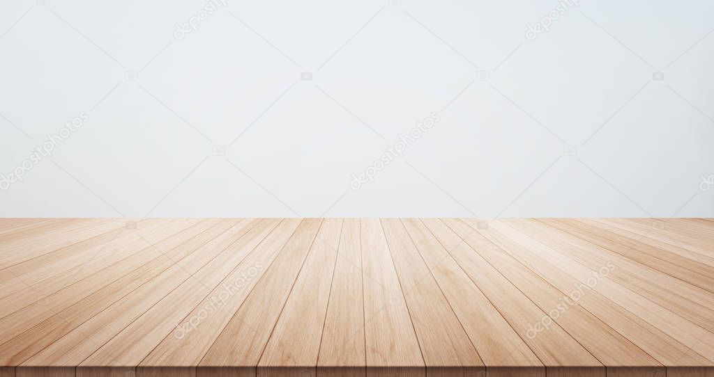 Empty wood table top isolated on grey background for display or montage product