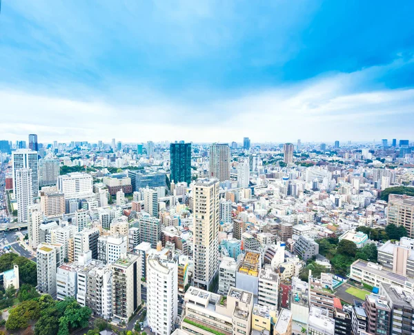 Üzleti és a kultúra fogalma - panorámás modern madár szem légi városra a tokyo torony alatt drámai napos és reggel kék felhős ég, Tokyo, Japán — Stock Fotó