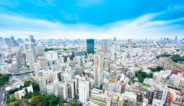 İş ve kültür kavramı - panoramik modern şehir manzarası kuş hava bakışı tokyo Tower dramatik altında güneşli ve sabah mavi bulutlu gökyüzü Tokyo, Japonya — Stok fotoğraf