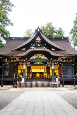 Katori jingu Tapınağı yeşil orman içinde. Tarih Kültür Mirası Chiba İli, Japonya