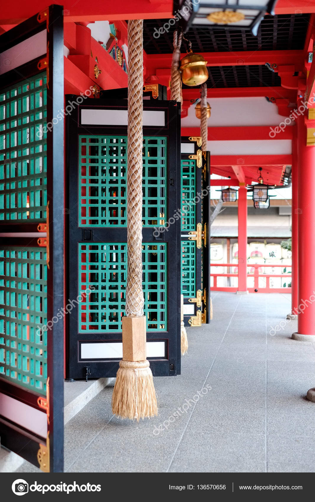Rope Door Window Red Roof And Bells In Traditional