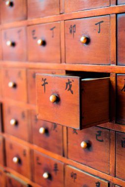 Asya kültür kavramı görüntü - bir açılan Çin servet ahşap kutu/çekmecede geleneksel Tapınağı (her kutu üzerinde Çince Çeviri: o anlamına gelir Çince kaynaklanıyor-ve-şube sistemi)