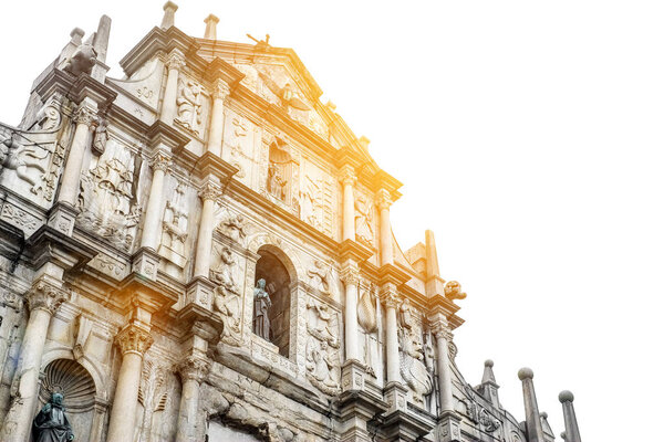 Ruins St.Paul Church with dramatic sun light, famous landmarks and world cultural heritage in centre of Macao/Macau, China