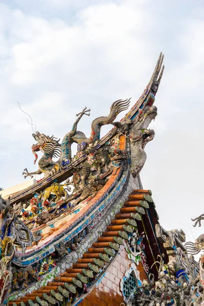 Asia culture concept - Roof with beautiful decoration of famous heritage landmark, the traditional old oriental Chinese temple, lungshan in Taipei, Taiwan