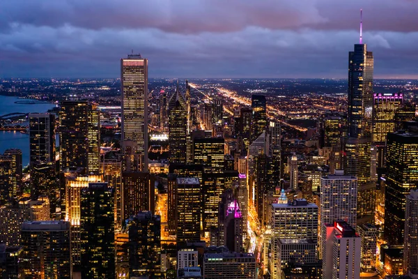 City skyline aerial night view in Chicago, America — Stock Photo, Image