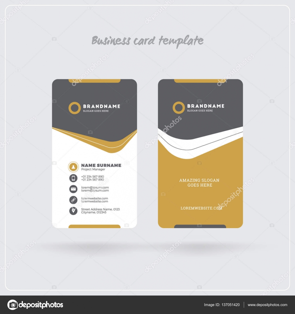 Download Golden And Gray Vertical Business Card Print Template Double Sided Personal Visiting Card With Company Logo Clean Flat Design Rounded Corners Vector Illustration Business Card Mockup With Shadows Stock Vector C Mikhailmorosin PSD Mockup Templates
