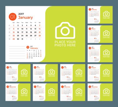 Takvim şablonu 2017 yıl için. Vektör çizim. Hafta Pazar günü başlar