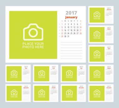 Takvim şablonu 2017 yıl için. Vektör çizim. Hafta Pazar günü başlar