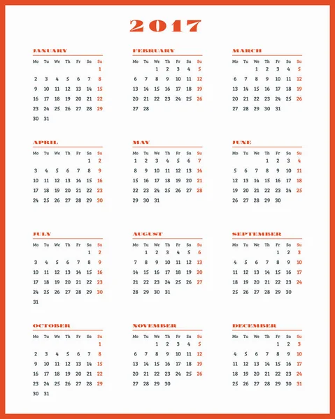 Calendario para 2018 año sobre fondo blanco. Diseño vectorial imprimir — Archivo Imágenes Vectoriales