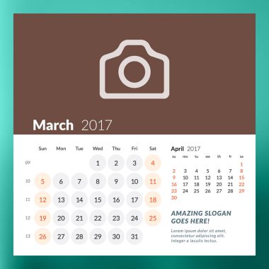 Takvim şablonu Şubat 2017. Hafta başlıyor Pazartesi. Tasarım yazdırma şablonu. Vektör illüstrasyon renk arka plan üzerinde izole