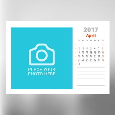 Takvim şablonu Nisan 2017. Hafta başlar Pazar. Tasarım yazdırma şablonu. Vektör illüstrasyon izole