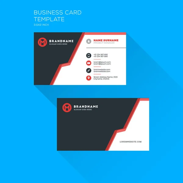 Шаблон корпоративной печати визитной карточки. Личная визитная карточка с логотипом компании. Чистый плоский канцелярский дизайн. Векторная миграция — стоковый вектор