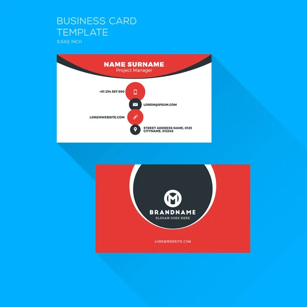 Шаблон корпоративной печати визитной карточки. Личная визитная карточка с логотипом компании. Чистый плоский канцелярский дизайн. Векторная миграция — стоковый вектор
