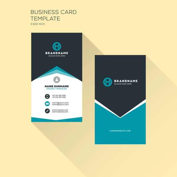 Шаблон вертикальной печати визитной карточки. Персональная визитная карточка с логотипом компании. Чистый плоский дизайн. Векторная миграция — стоковый вектор
