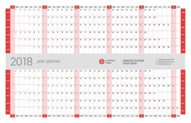 Yıllık duvar takvim planlayıcısı için şablon 2017 yıl. Vektör tasarım yazdırma şablonu. Hafta başlar Pazar