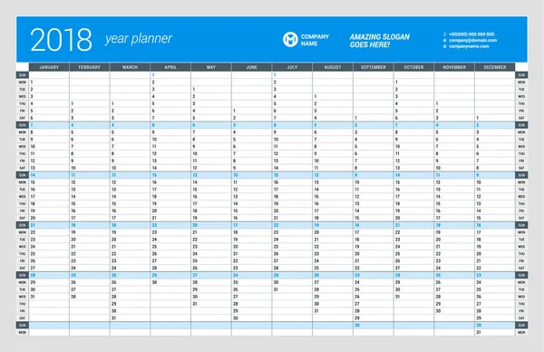 Modelo de Planejador de Calendário de Parede Anual para 2017 Ano. Modelo de impressão de design vetorial. Semana começa domingo — Vetor de Stock