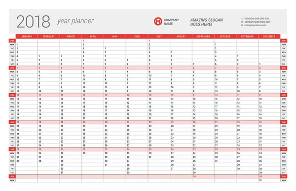 Modelo de Planejador de Calendário de Parede Anual para 2017 Ano. Modelo de impressão de design vetorial. Semana começa domingo — Vetor de Stock