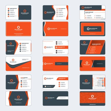 Modern kartvizit baskı şablonları kümesi. Yatay kartvizit. Kırmızı ve siyah renkleri. Şirket logosu ile kişisel kartvizit. Vektör çizim. İleti örneği tasarım