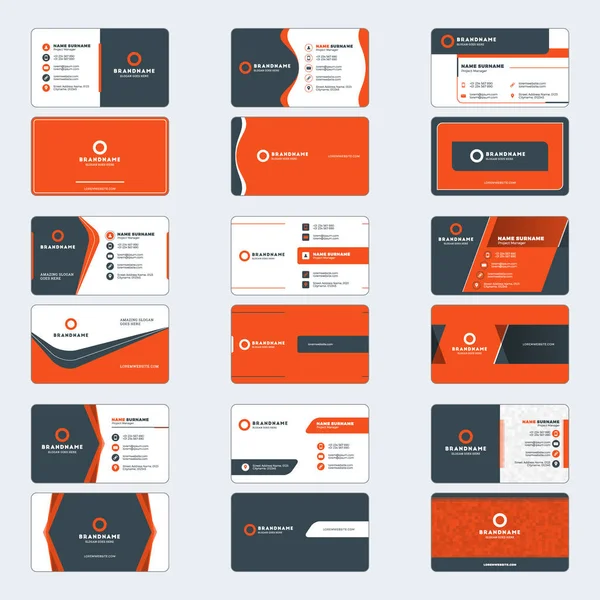 Modern kartvizit baskı şablonları kümesi. Yatay kartvizit. Kırmızı ve siyah renkleri. Şirket logosu ile kişisel kartvizit. Vektör çizim. İleti örneği tasarım