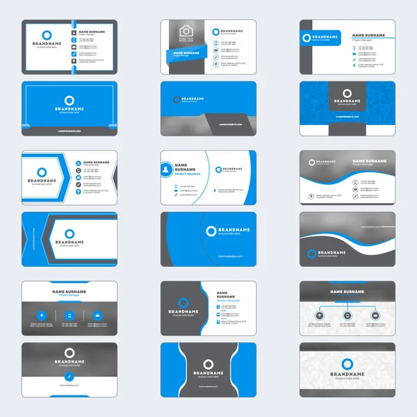 Set of modern business card print templates. Horizontal business cards. Blue and black colors. Personal visiting card with company logo. Vector illustration. Stationery design — Stock Vector
