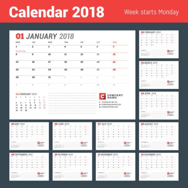 Takvim şablonu 2017 yıl için. İş planlayıcısı. İleti örneği tasarımı. Hafta Pazartesi günü başlar. 2 ay sayfasında. Vektör çizim